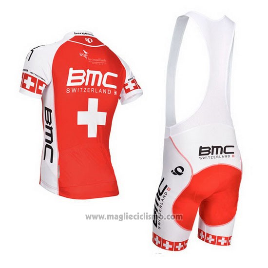 2014 Abbigliamento Ciclismo BMC Campione Svizzera Arancione e Bianco Manica Corta e Salopette